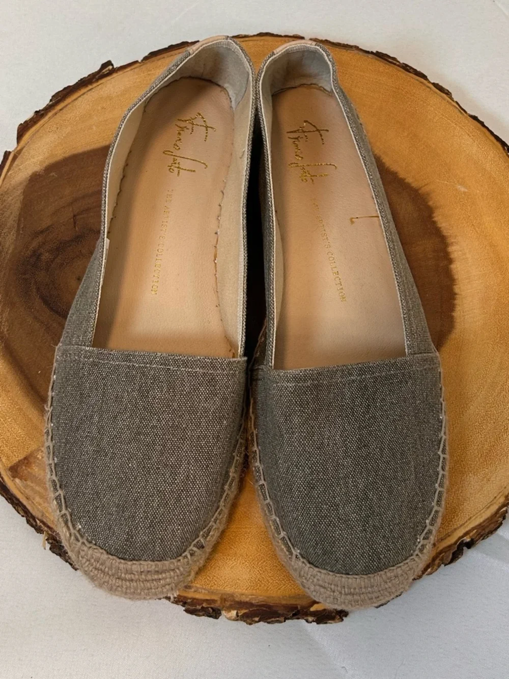 Franco Sarto Olive-Taupe Espadrille Slip-On Flats Woven Jute Sole Women’s‎ 8